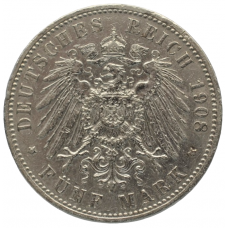 5 марок 1908 Пруссия -  5 MARK 1908, Серебро