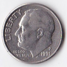 1 дайм (10 центов) 1991 США - 1 dime (10 cents) 1991 USA, P