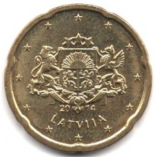 20 евроцентов 2014 Латвия - 20 euro cent 2014 Latvia, из оборота