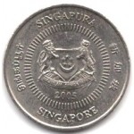 10 центов 2005 Сингапур - 10 cents 2005 Singapore, из оборота