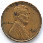 1 цент 1947 США - 1 cent 1947 USA, Без МД