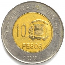 10 песо 2010 Республика Доминикана- 10 pesos 2010 Republica Dominicana, из оборота