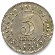 5 центов 1961 Малайя и Британское Борнео - 5 cents 1961 Malaya and British Borneo, из оборота