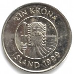 1 крона 1999 Исландия - 1 krona 1999 Island, из оборота