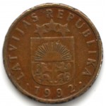 1 сантим 1992 Латвия - 1 centime 1992 Latvia, из оборота