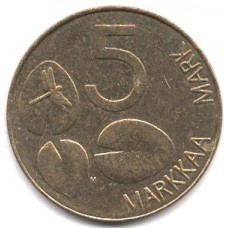 5 марок 1996 Финляндия - 5 markka 1996 Finland, из оборота
