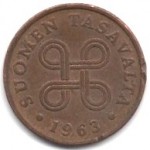 1 пенни 1963 Финляндия - 1 penni 1963 Finland, из оборота