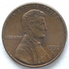 1 цент 1992 США - 1 cent 1992 USA, D