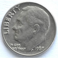 1 дайм (10 центов) 1967 США - 1 dime (10 cents) 1967 USA, Без МД