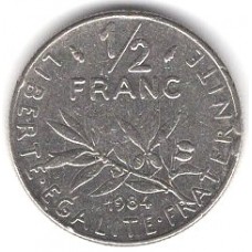 ½ франка 1984 Франция - ½ franc 1984 France, из оборота