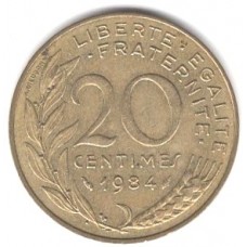 20 сантимов 1984 Франция - 20 centimes 1984 France, из оборота