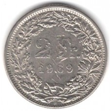 2 франка 1969 Швейцария - 2 francs 1969 Switzerland, из оборота