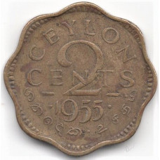 2 цента 1955 Шри-Ланка - 2 cents 1955 Sri Lanka, из оборота