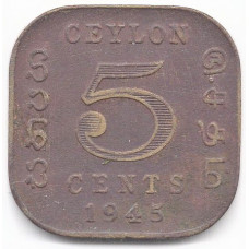 5 центов 1945 Цейлон - 5 cents 1945 Ceylon, из оборота