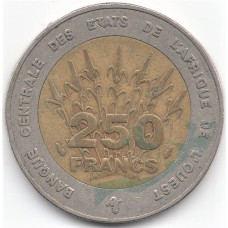 250 франков 1992 Западная Африка - 250 francs 1992 West Africa, из оборота