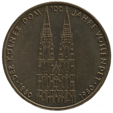 5 mark 1980 Германия ФРГ  - 5 марок 1980 BUNDESREPUBLIK DEUTSCHLAND, 100 лет со дня окончания строительства Кёльнского собора