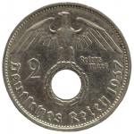 2 рейхсмарки 1937 Германия, F - 2 reichsmarks 1937 Germany, F, из оборота