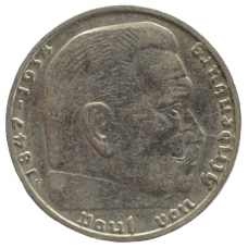 2 рейхсмарки 1937 Германия, F - 2 reichsmarks 1937 Germany, F, из оборота