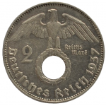 2 рейхсмарки 1937 Германия, J - 2 reichsmarks 1937 Germany, J, из оборота