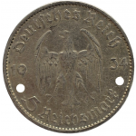 5 рейхсмарок 1934 Германия, D - 5 reichsmarks 1934 Germany, D, из оборота