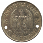 5 рейхсмарок 1934 Германия, F - 5 reichsmarks 1934 Germany, F, из оборота