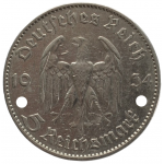 5 рейхсмарок 1934 Германия, J - 5 reichsmarks 1934 Germany, J, из оборота