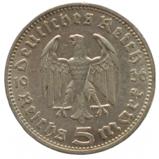 5 рейхсмарок 1936 Германия, D - 5 reichsmarks 1936 Germany, D, из оборота