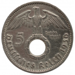 5 рейхсмарок 1936 Германия, Е - 5 reichsmarks 1936 Germany, Е, из оборота