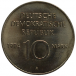 10 марок 1974 Германия ГДР  - 10 mark 1974 DEUTSCHE DEMOKRATISCHE REPUBLIK, 25 лет образования ГДР - Герб