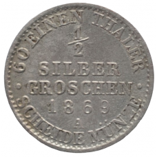 ½ серебряных гроша Пруссия 1869, А - ½ SILBER GROSCHEN 1869, А 60 EINEN THALER SCHEIDE MÜNZE