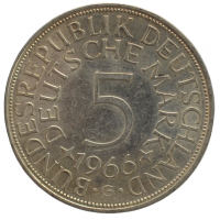 5 mark 1966 G Германия ФРГ  - 5 марок 1966 G BUNDESREPUBLIK DEUTSCHLAND