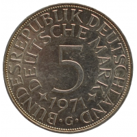 5 mark 1971 G Германия ФРГ  - 5 марок 1971 G BUNDESREPUBLIK DEUTSCHLAND