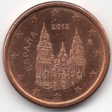 1 евроцент 2012 года Испания - 1 euro cent 2012 Spain, из оборота