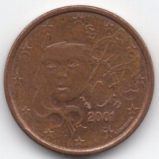 1 евроцент 2001 года Франция - 1 euro cent 2001 France