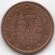 2 евроцента 2000 Испания - 1 euro cent 2000 Spain, из оборота