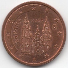 2 евроцента 2007 Испания - 1 euro cent 2007 Spain, из оборота