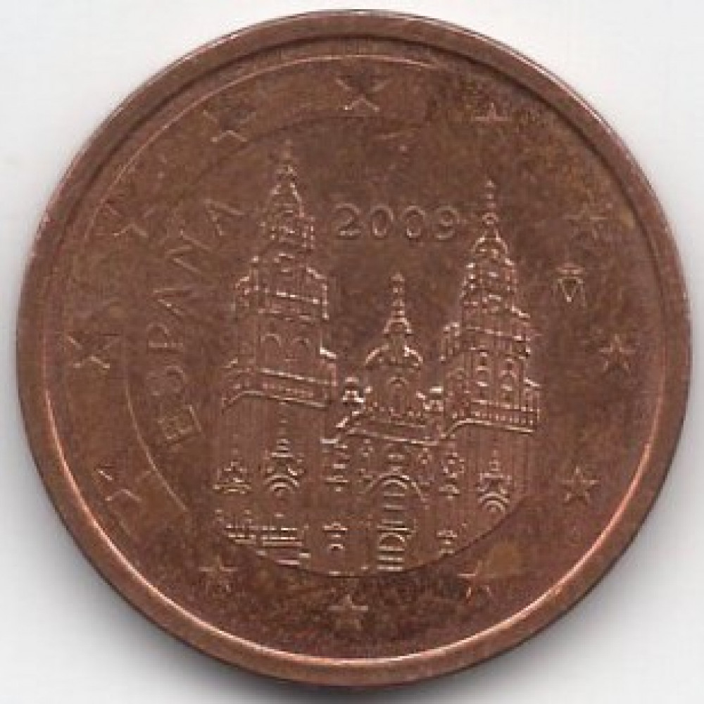 2 евроцента 2009 Испания - 1 euro cent 2009 Spain, из оборота