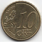 10 евроцентов 2009 года Греция - 10 euro cents 2009 Greece, из оборота