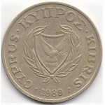 20 центов 1989 Кипр - 20 cents 1989 Cyprus, из оборота