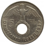 5 рейхсмарок 1937 Германия, J - 5 reichsmarks 1937 Germany, J, из оборота