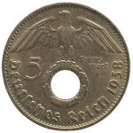 5 рейхсмарок 1938 Германия, D - 5 reichsmarks 1938 Germany, D, из оборота