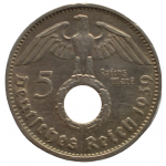 5 рейхсмарок 1939 Германия, J - 5 reichsmarks 1939 Germany, J, из оборота