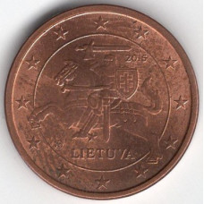 1 евроцент 2015 года Литва - 1 euro cents 2002 Lietuva, из оборота
