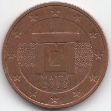 2 евроцента 2008 года Мальта - 2 euro cents 2008 Malta, из оборота