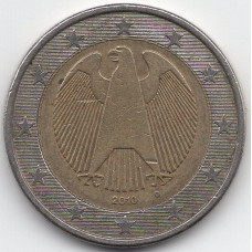 2 евро 2010 года Германия - 2 euro 2010 Germany, D, из оборота