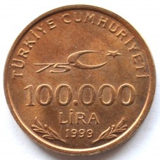 100.000 лир 1999 Турция - 100.000 lire 1999 Turkey, из оборота
