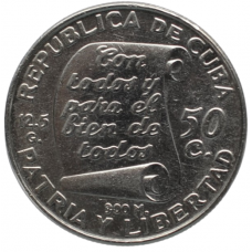 50 сентаво 1953 Куба - 50 centavos 1953 Cuba, 100 лет со дня рождения Хосе Марти