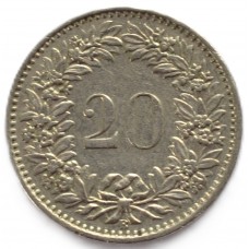 20 раппенов 1967 Швейцария - 20 rappenes 1967 Switzerland