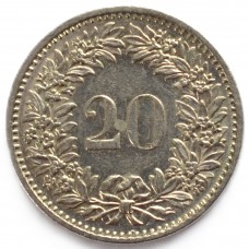 20 раппенов 1971 Швейцария - 20 rappenes 1971 Switzerland