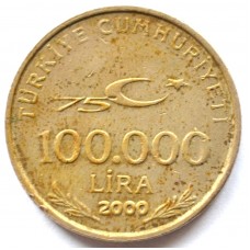 100000 лир 2000 Турия - 100000 lira 2000 Turkey, из оборота